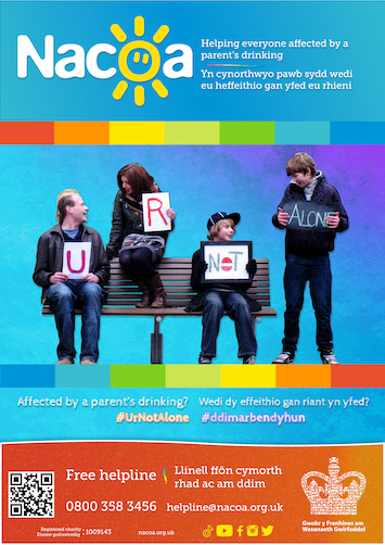 Nacoa Poster in Welsh (poster Cymraeg) - Wedi dy effeithio gan riant yn yfed?
Ddim ar ben dy hun.